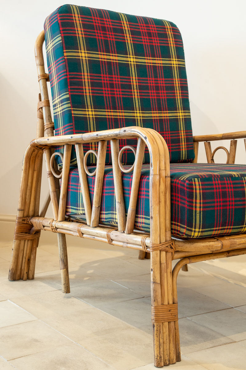 Paire de fauteuils en bambou et tartan