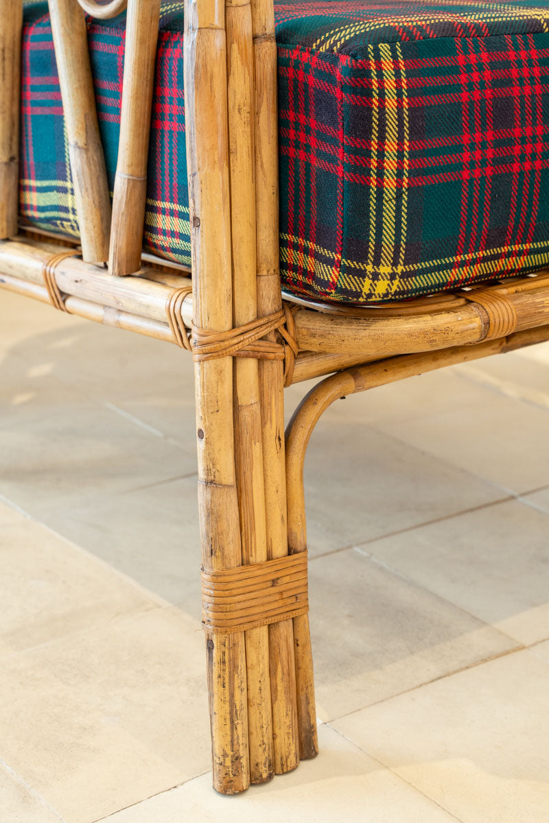 Paire de fauteuils en bambou et tartan