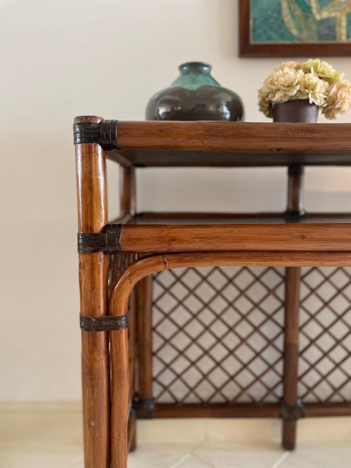 Bamboo, oak and leather console
