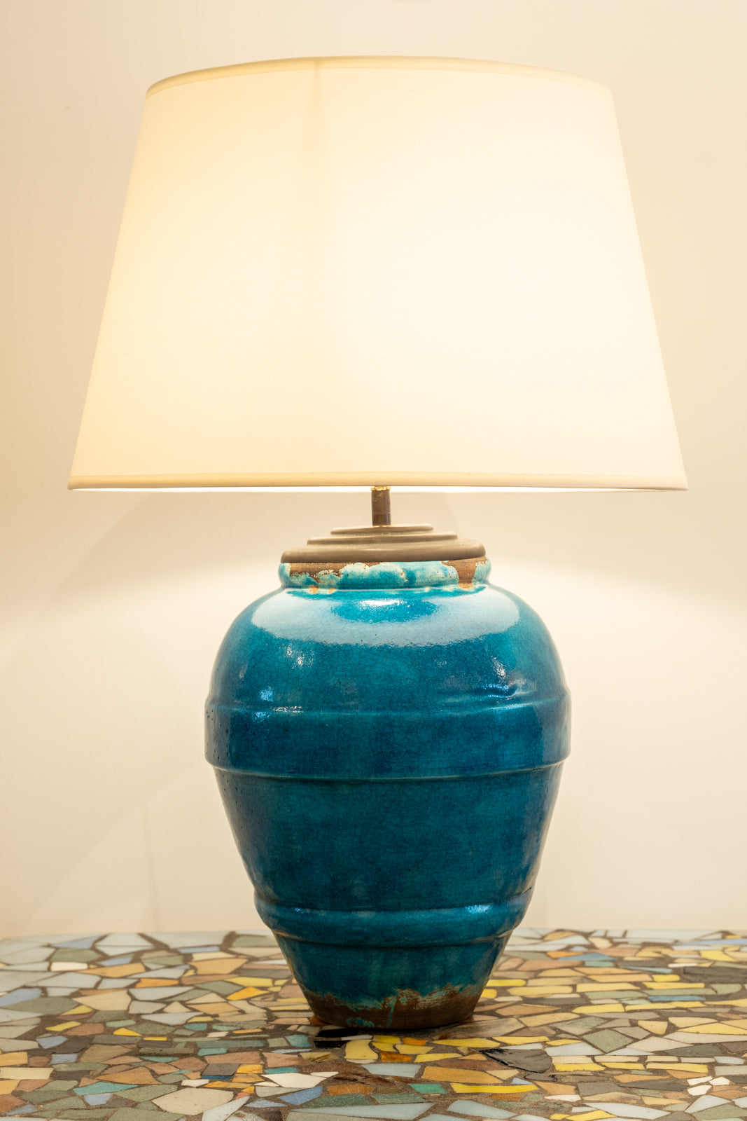 Turquoise blue glazed ceramic table lamp