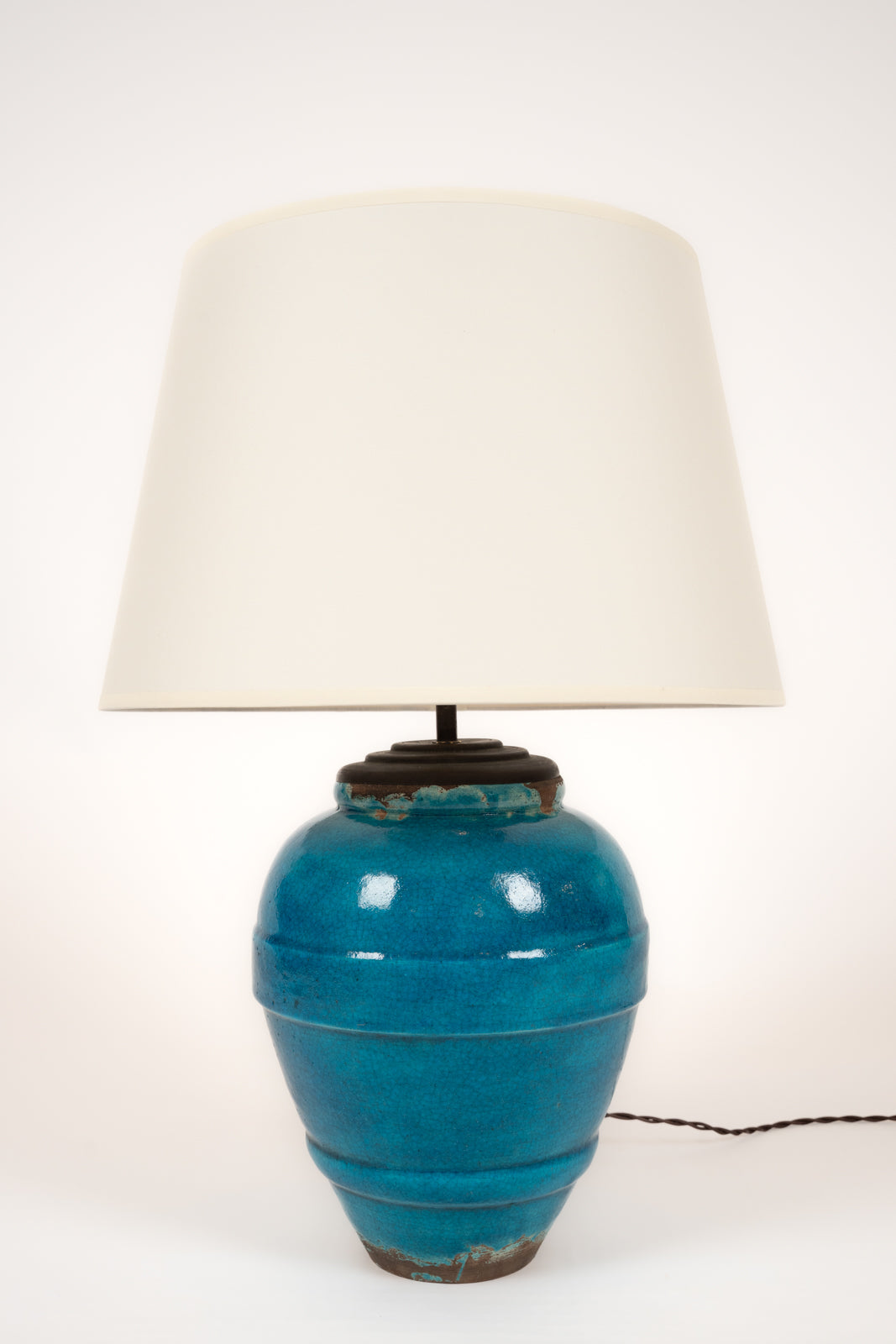 Turquoise blue glazed ceramic table lamp