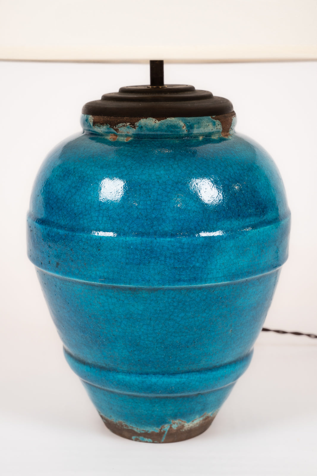 Turquoise blue glazed ceramic table lamp