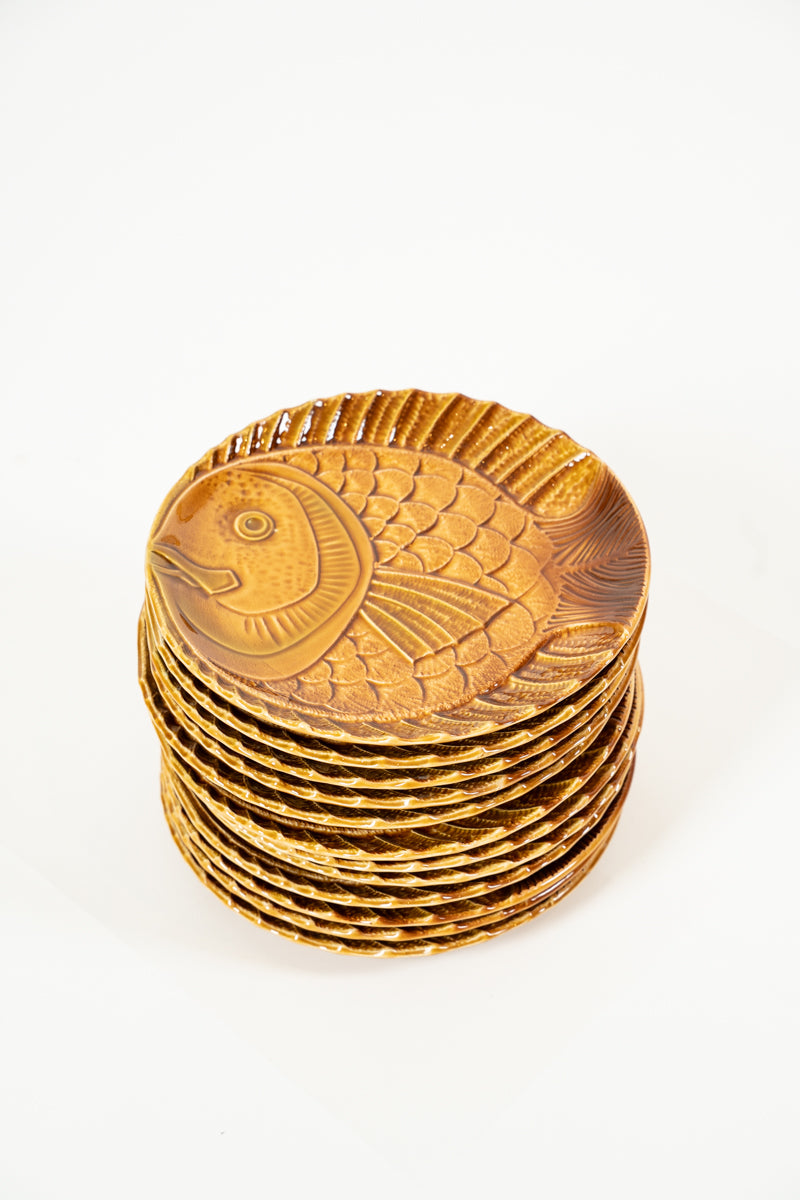 Set of ceramic fish plates and dish