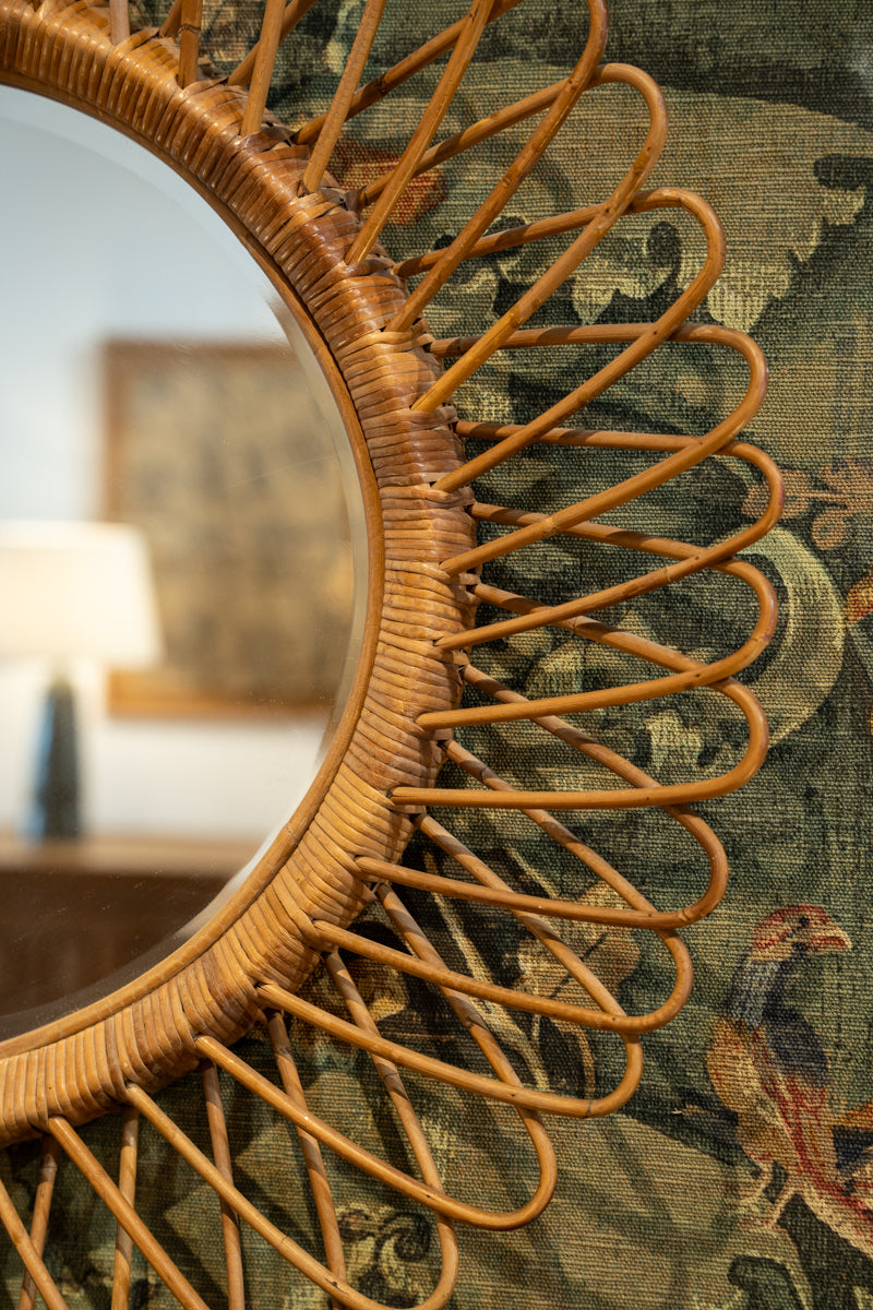 Circular bamboo mirror