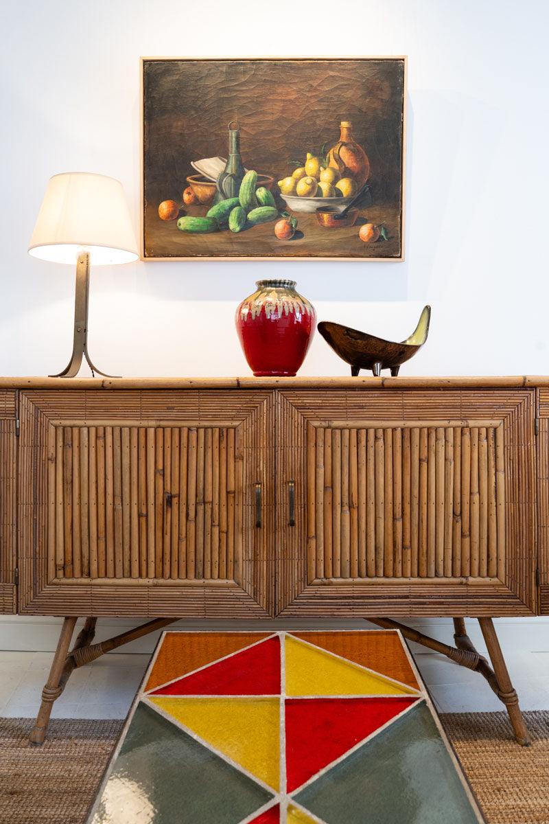 Table basse en fer forgé et pavés de verre