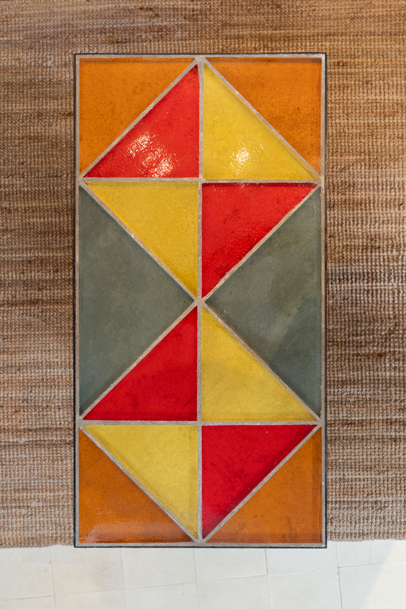 Table basse en fer forgé et pavés de verre