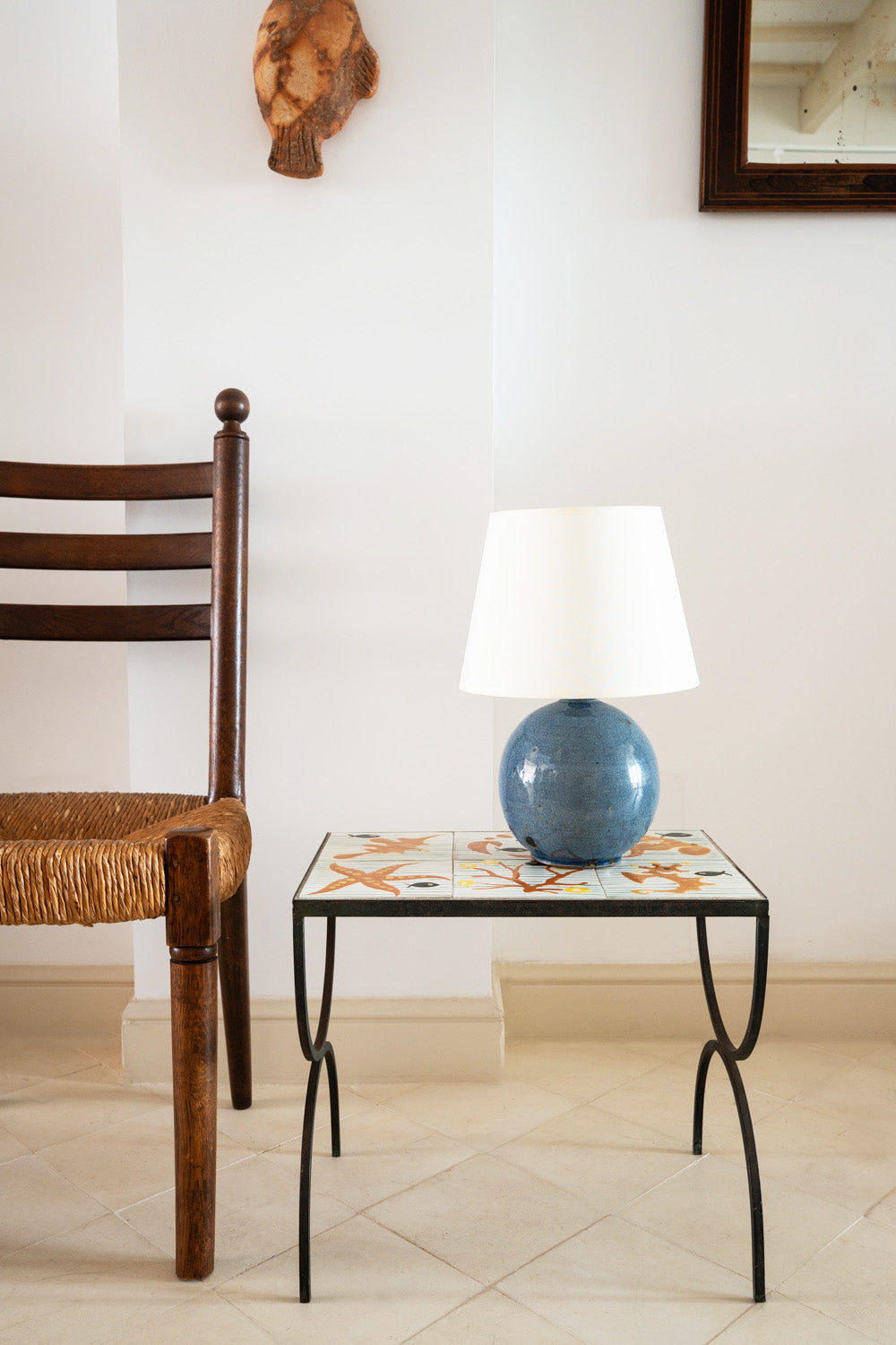 Blue glazed ceramic table lamp