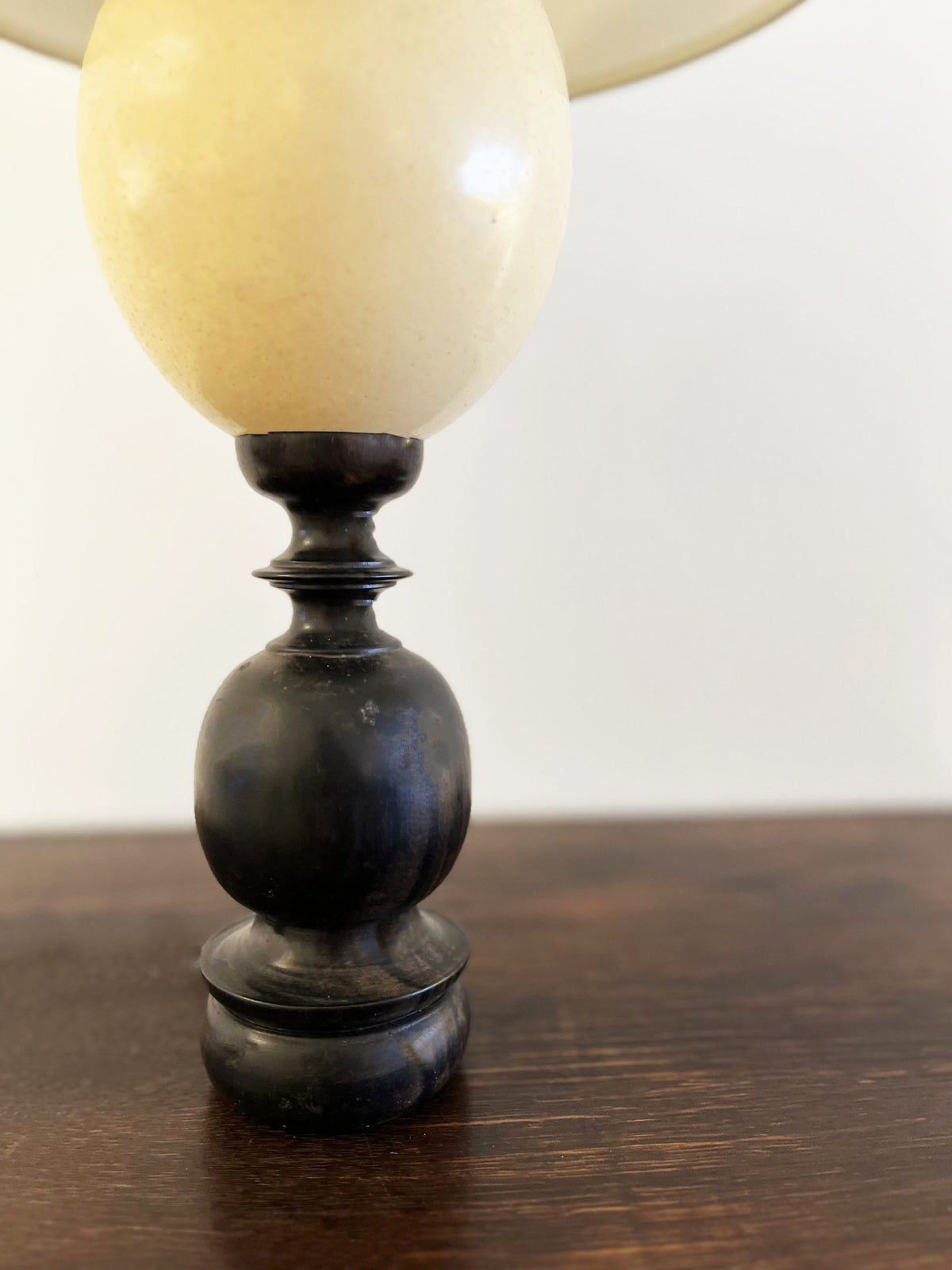 Turned ebony and ostrich egg lamp