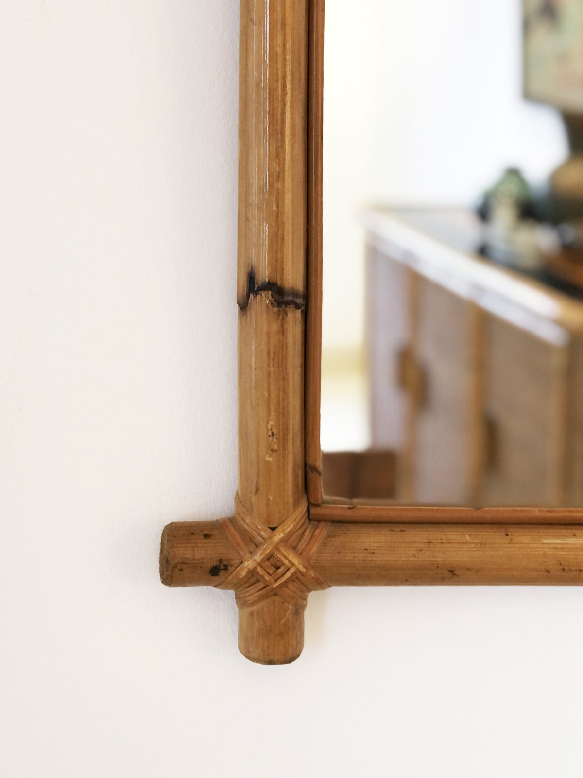 Pair of bamboo and rattan rectangular mirrors