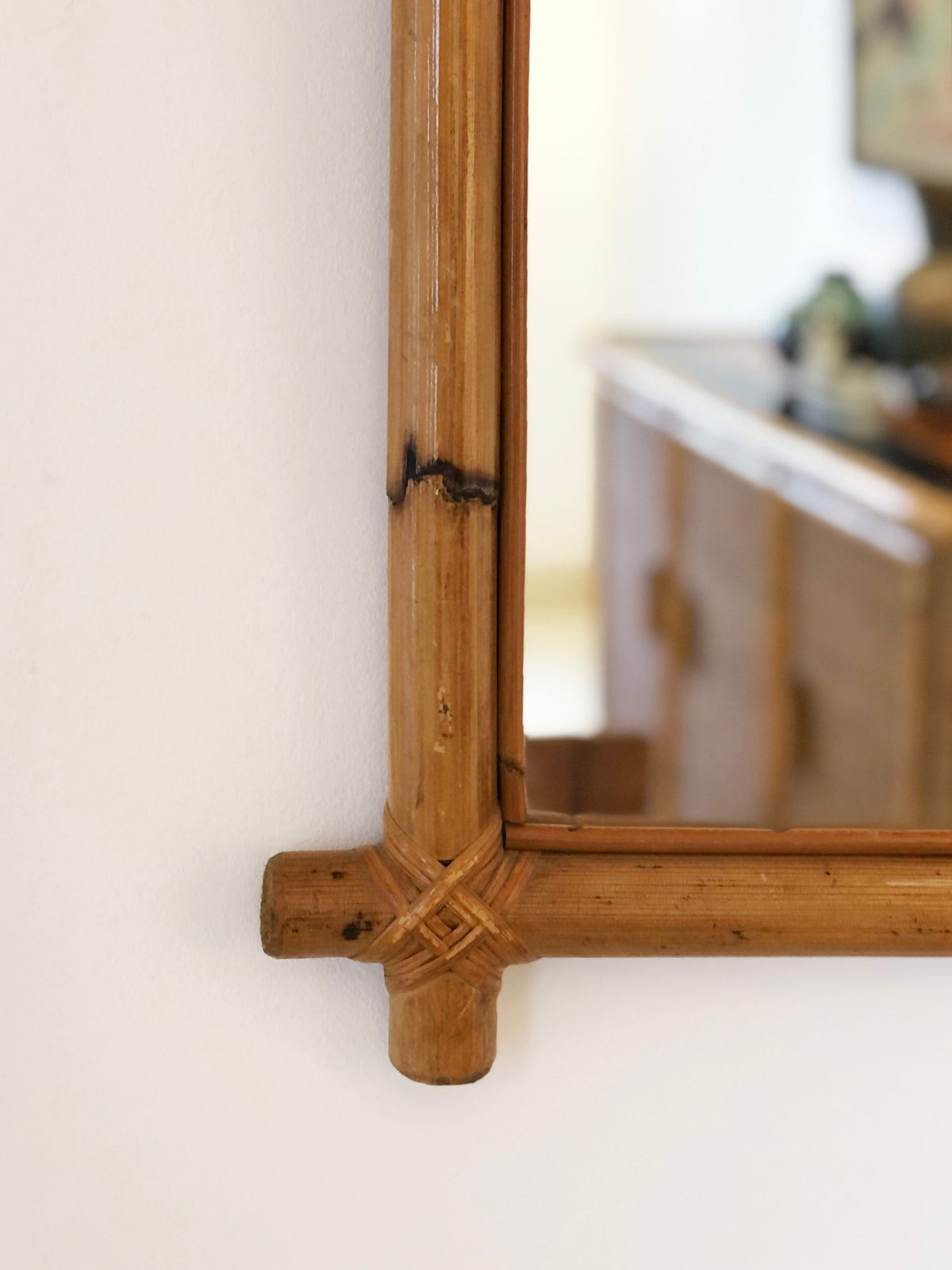 Rattan and bamboo rectangular mirror