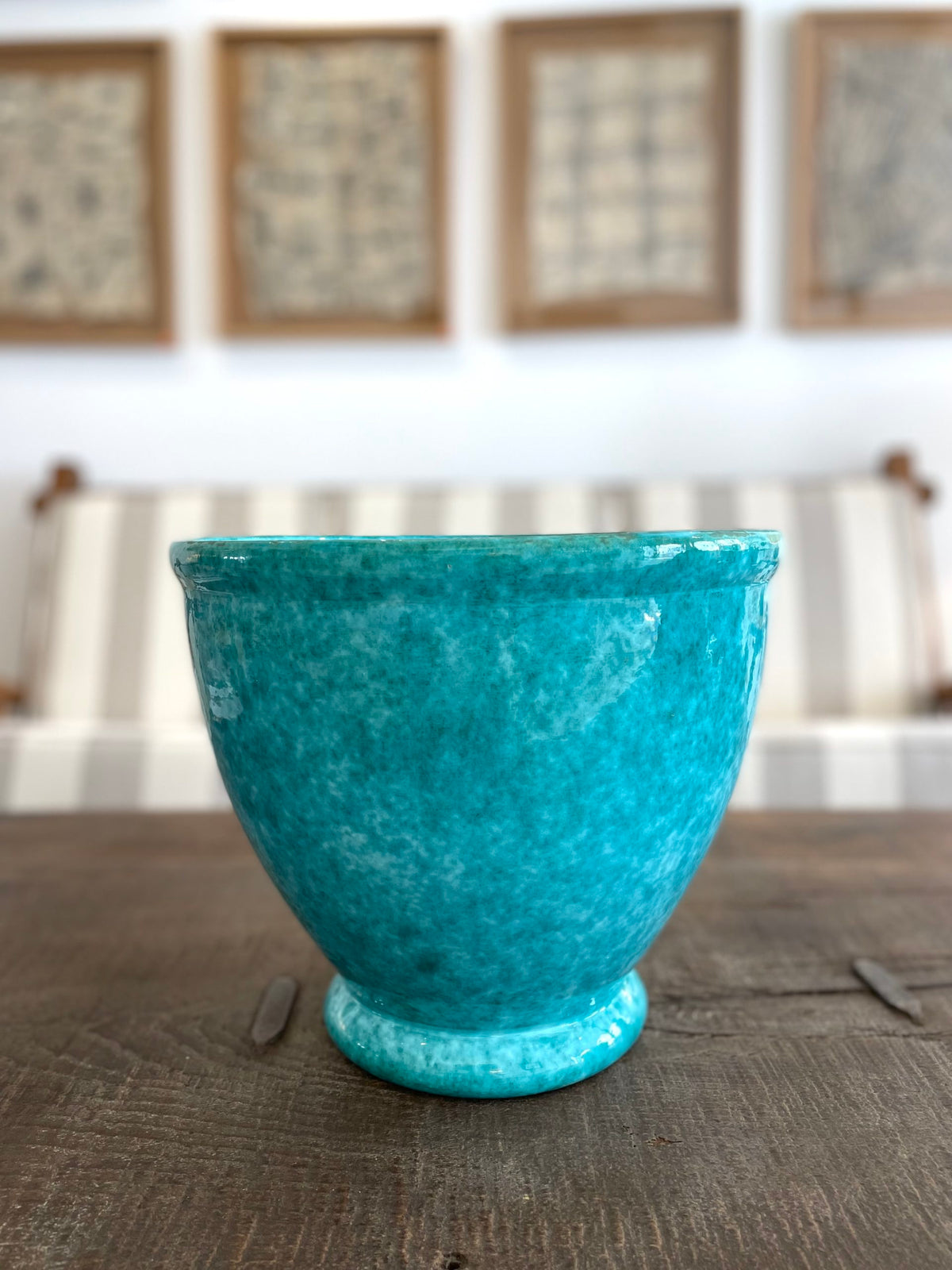 Large turquoise blue glazed ceramic bowl