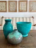 Large turquoise blue glazed ceramic bowl