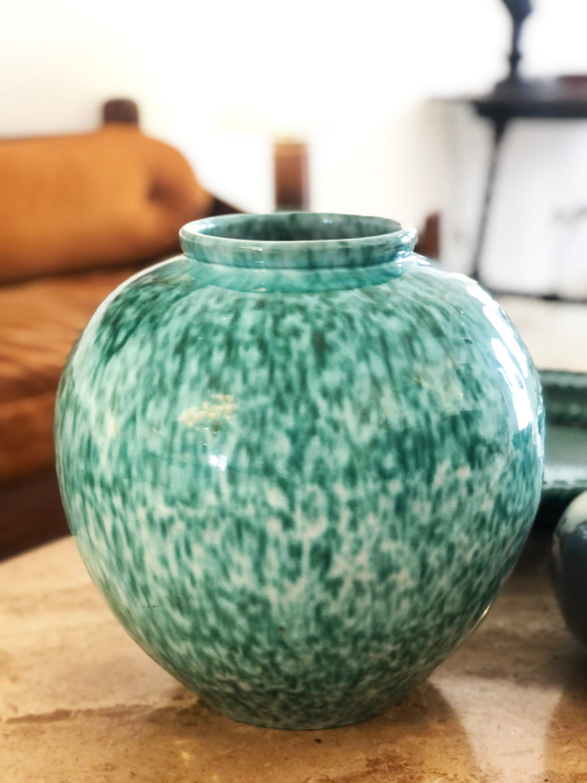 Large turquoise ceramic vase