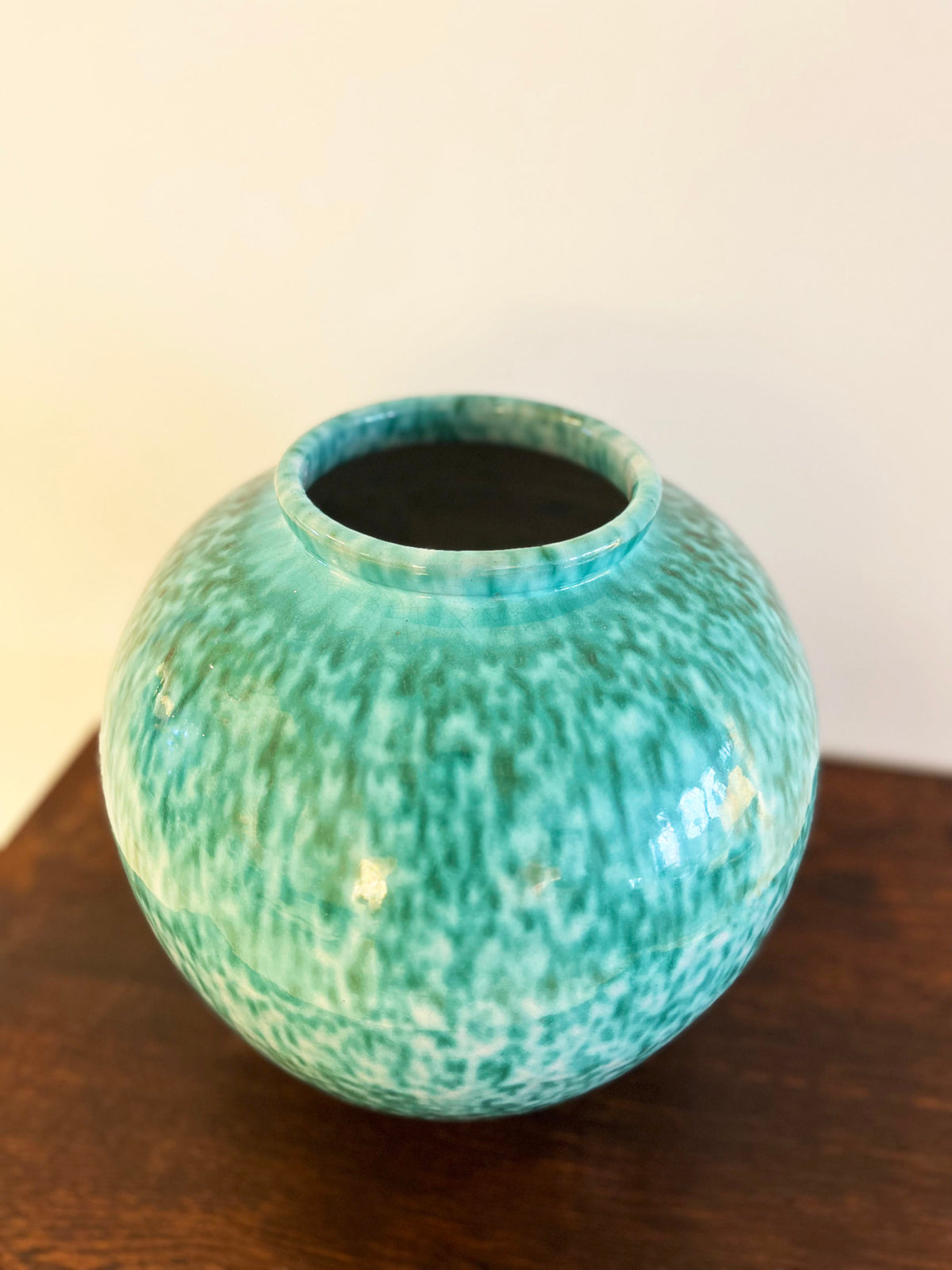 Large turquoise ceramic vase