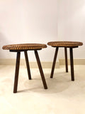Paire de tables en hêtre et paille tressée