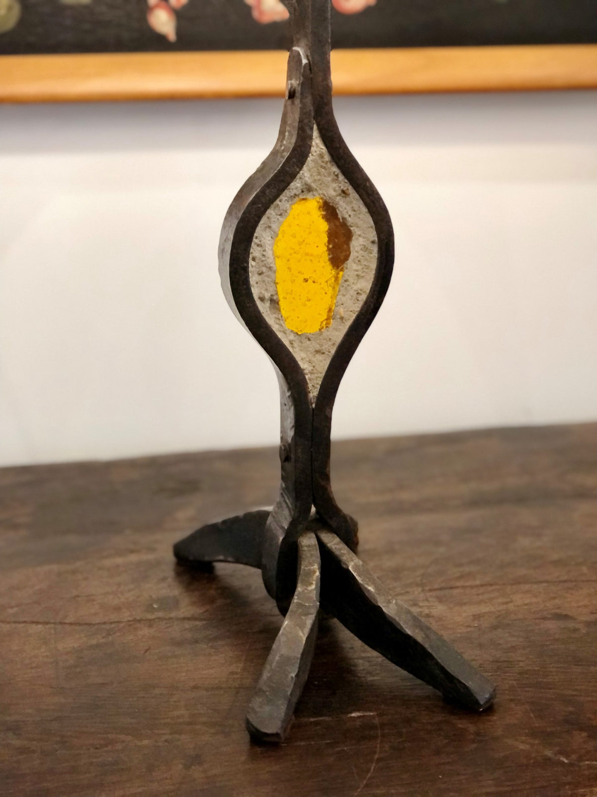 Wrought iron and glass table lamp