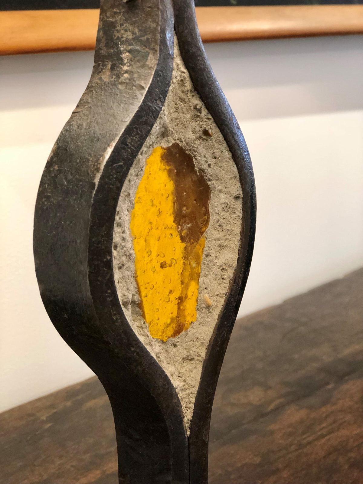 Wrought iron and glass table lamp