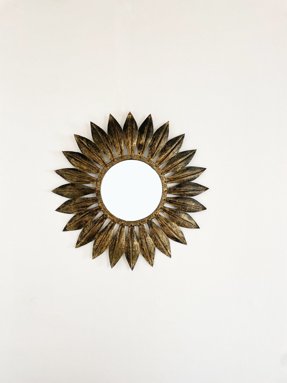 Circular mirror with leaf-shaped spokes