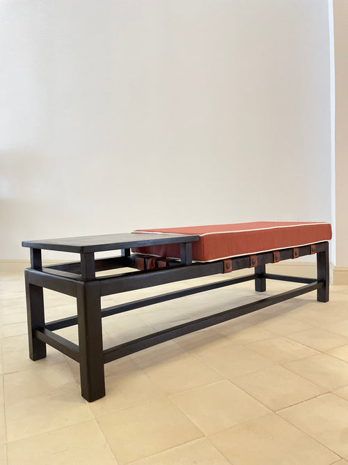 Beechwood and leather straps bench