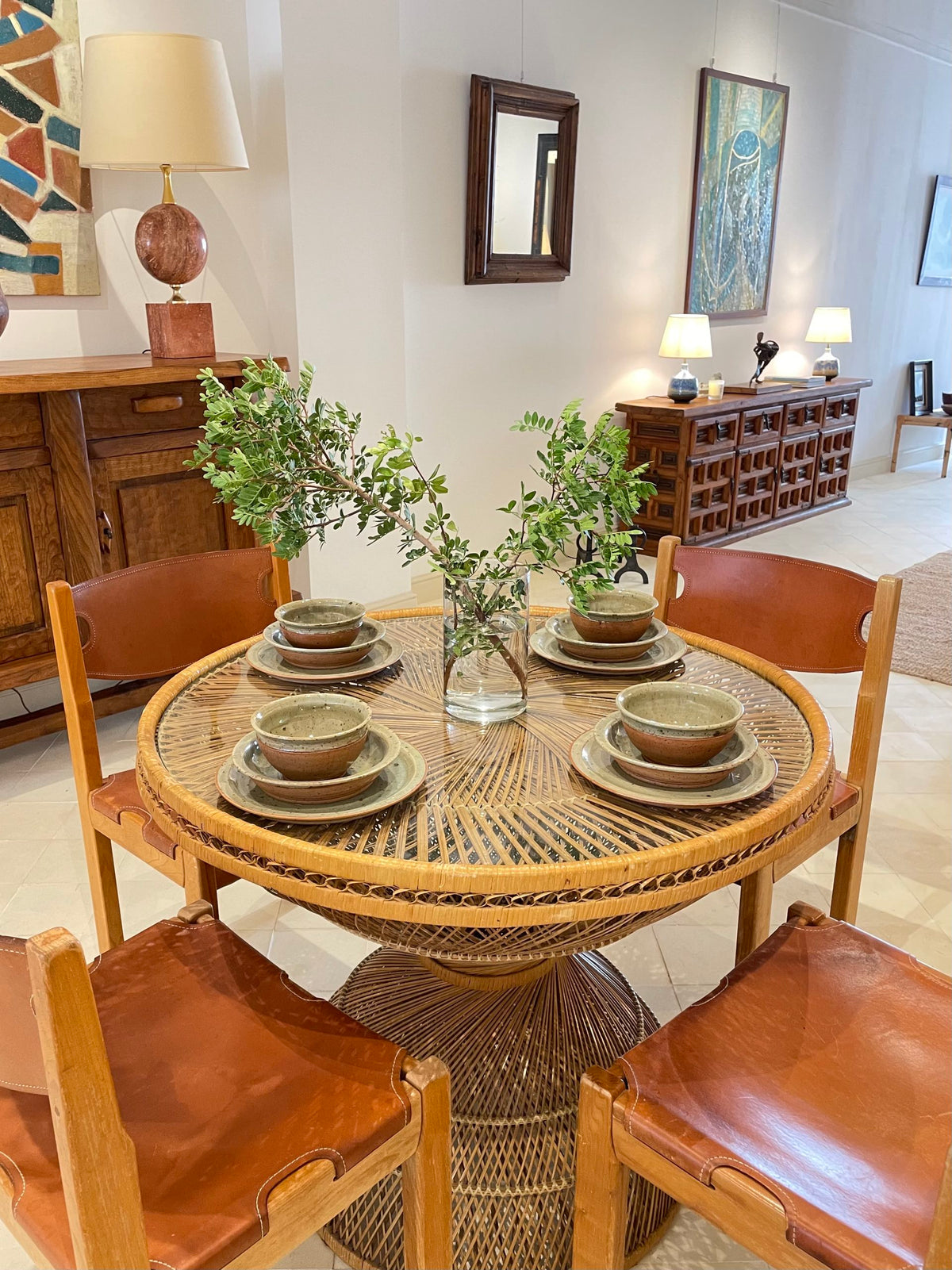 Woven rattan center or dining table