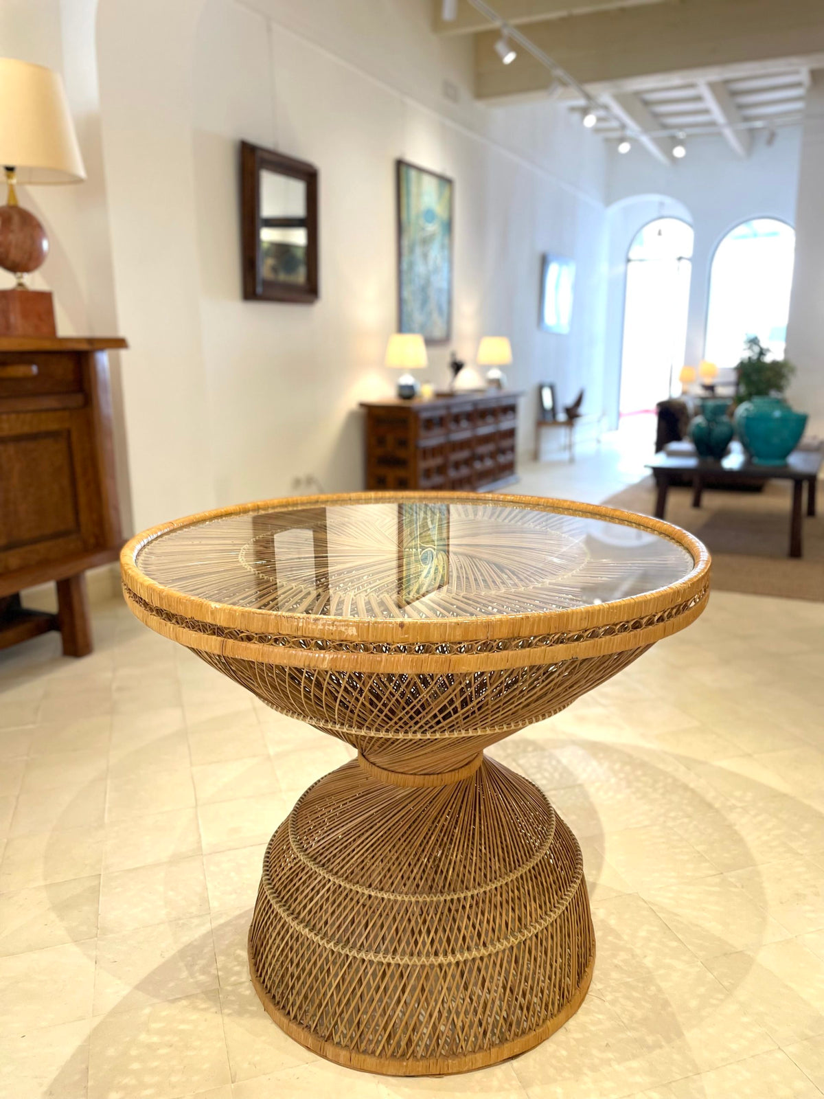 Woven rattan center or dining table