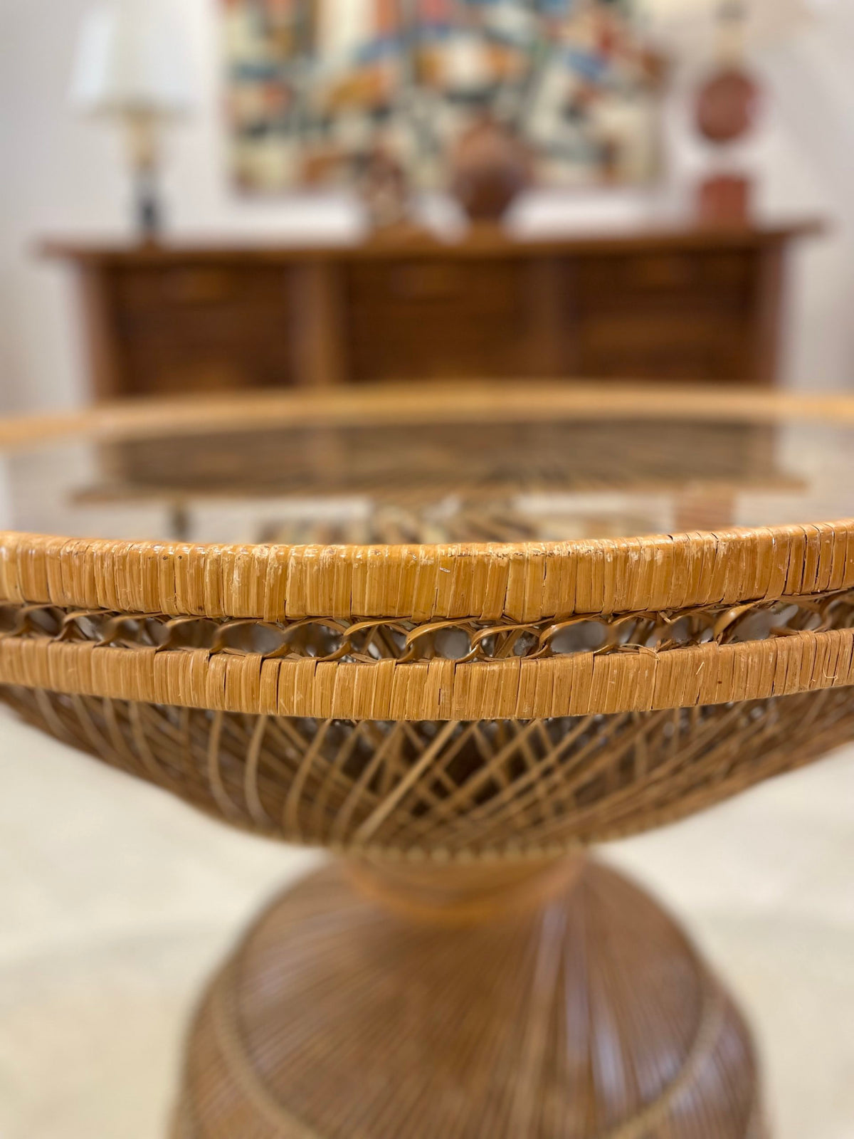 Woven rattan center or dining table