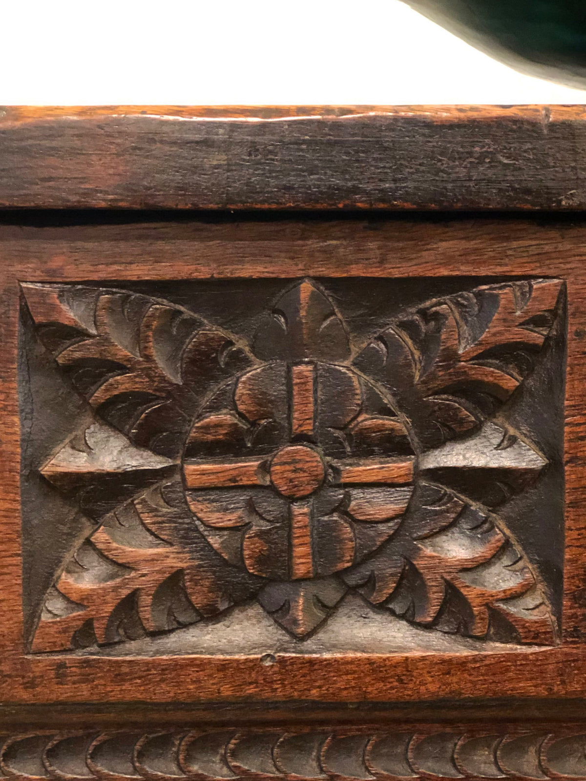 Chestnut console with double carved drawers