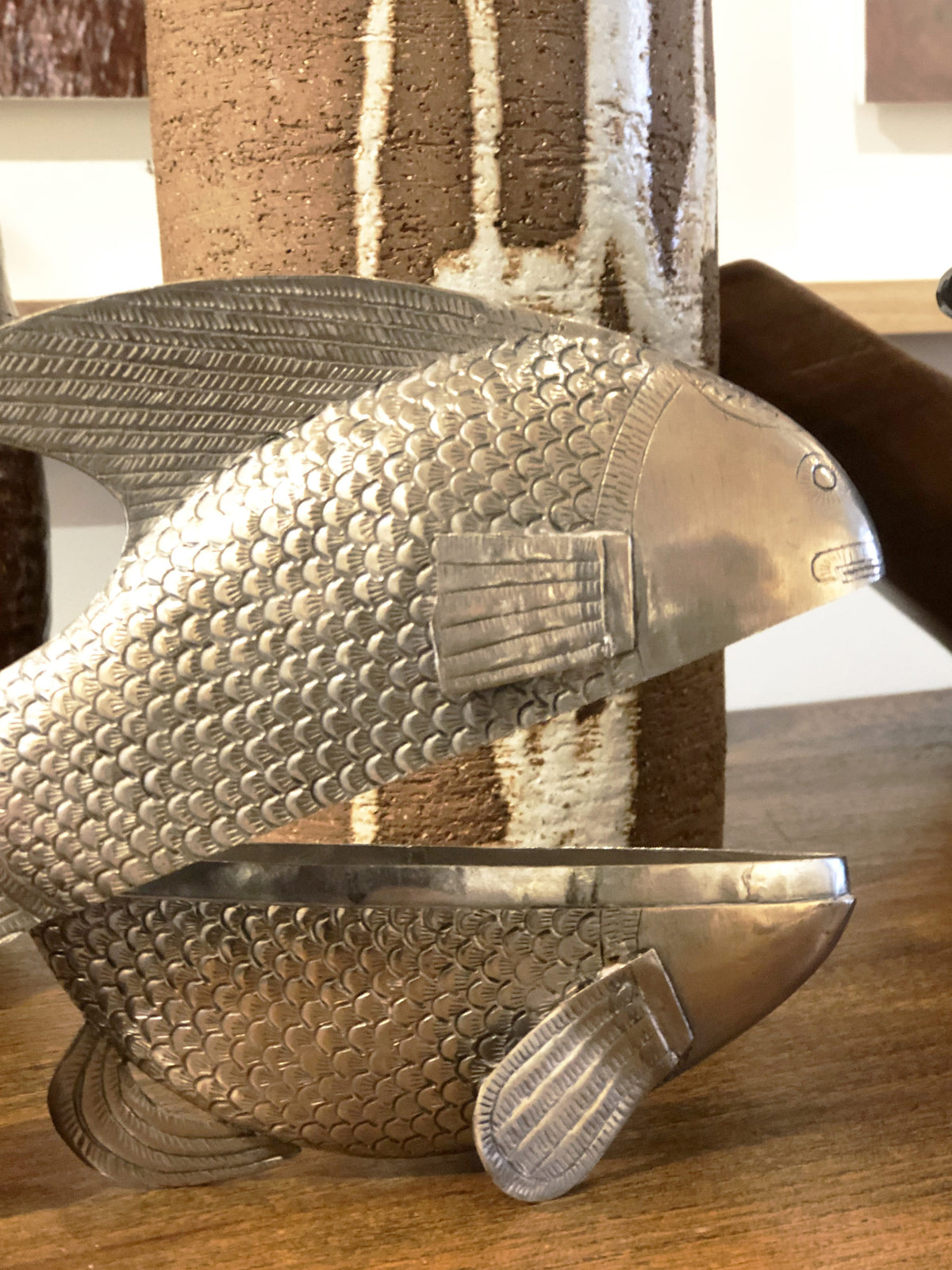 Boîte en argent sculpté en forme de poisson