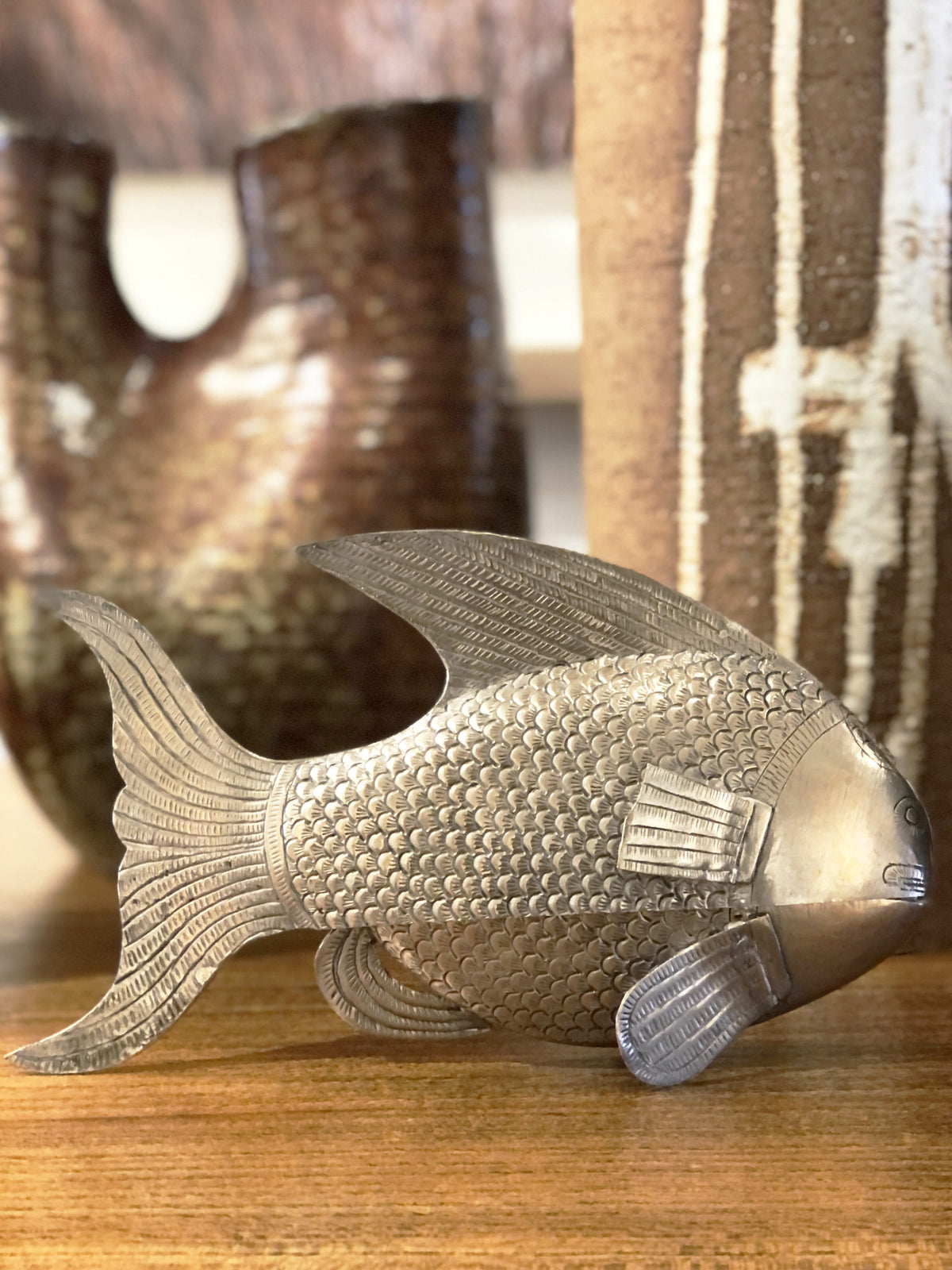 Boîte en argent sculpté en forme de poisson