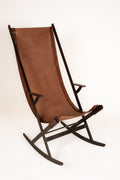 Fauteuil à bascule en cuir et fer forgé