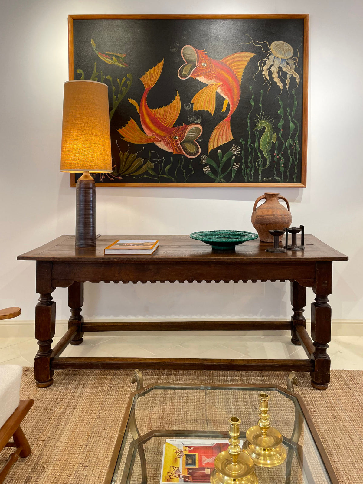 A tall hand wheel thrown stoneware lamp