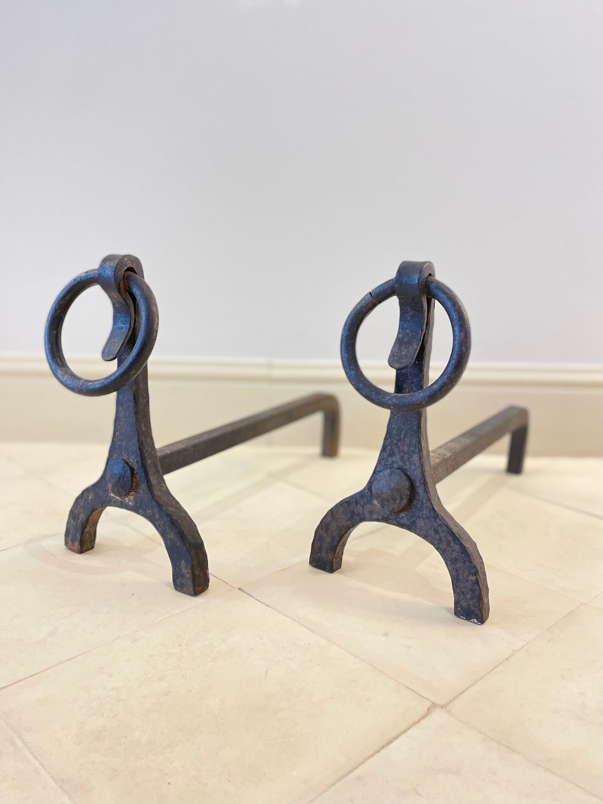 Pair of wrought iron fire dogs
