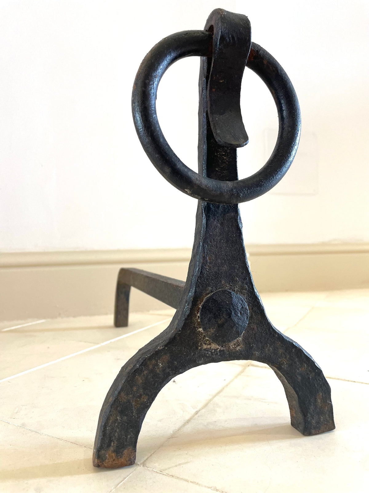 Pair of wrought iron fire dogs
