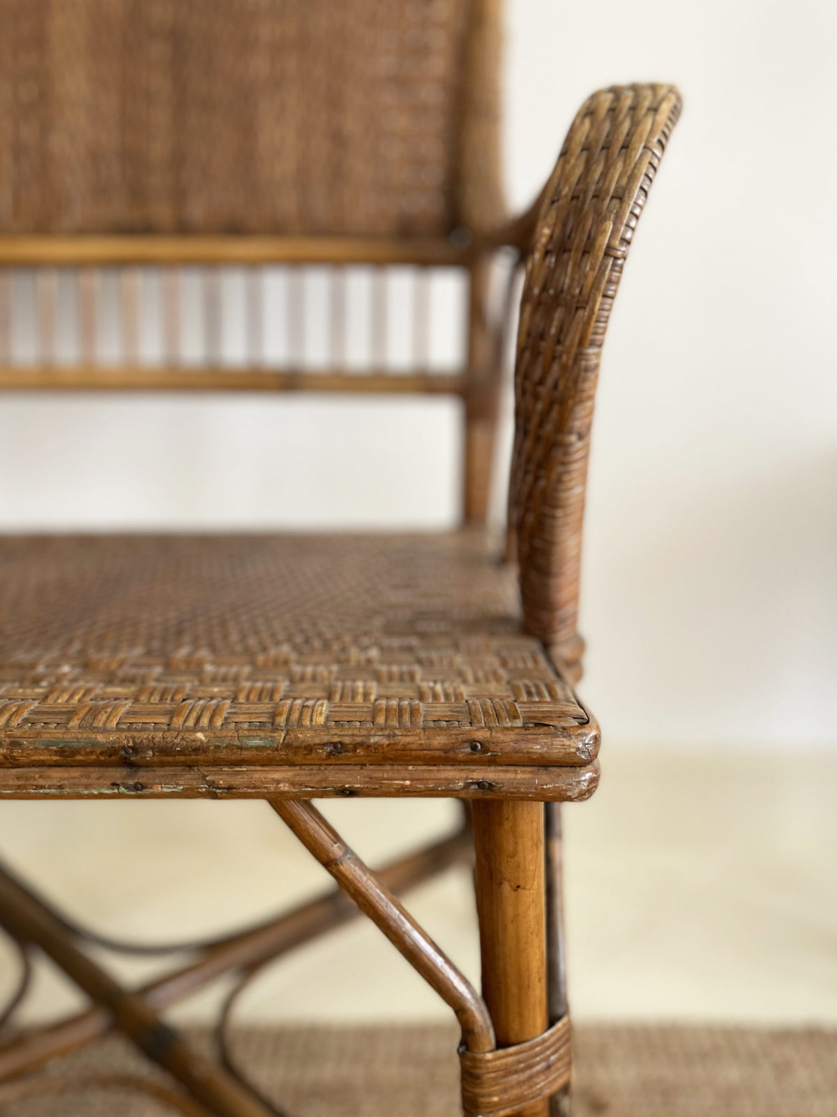Two seats bamboo and rattan bench