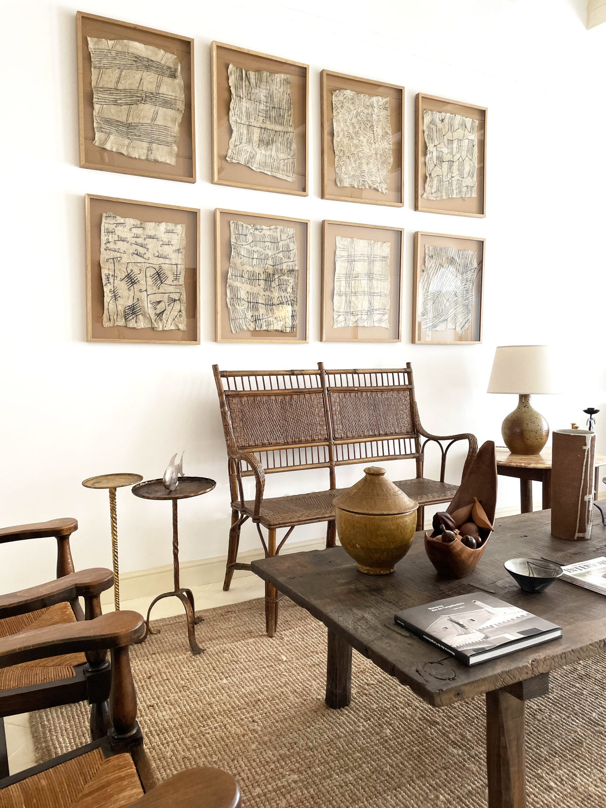 Two seats bamboo and rattan bench