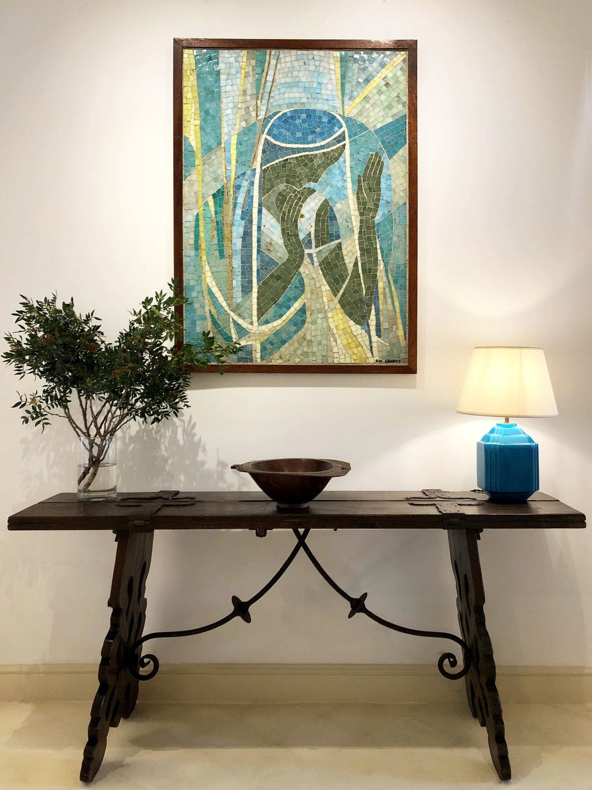 Art Déco turquoise blue ceramic lamp