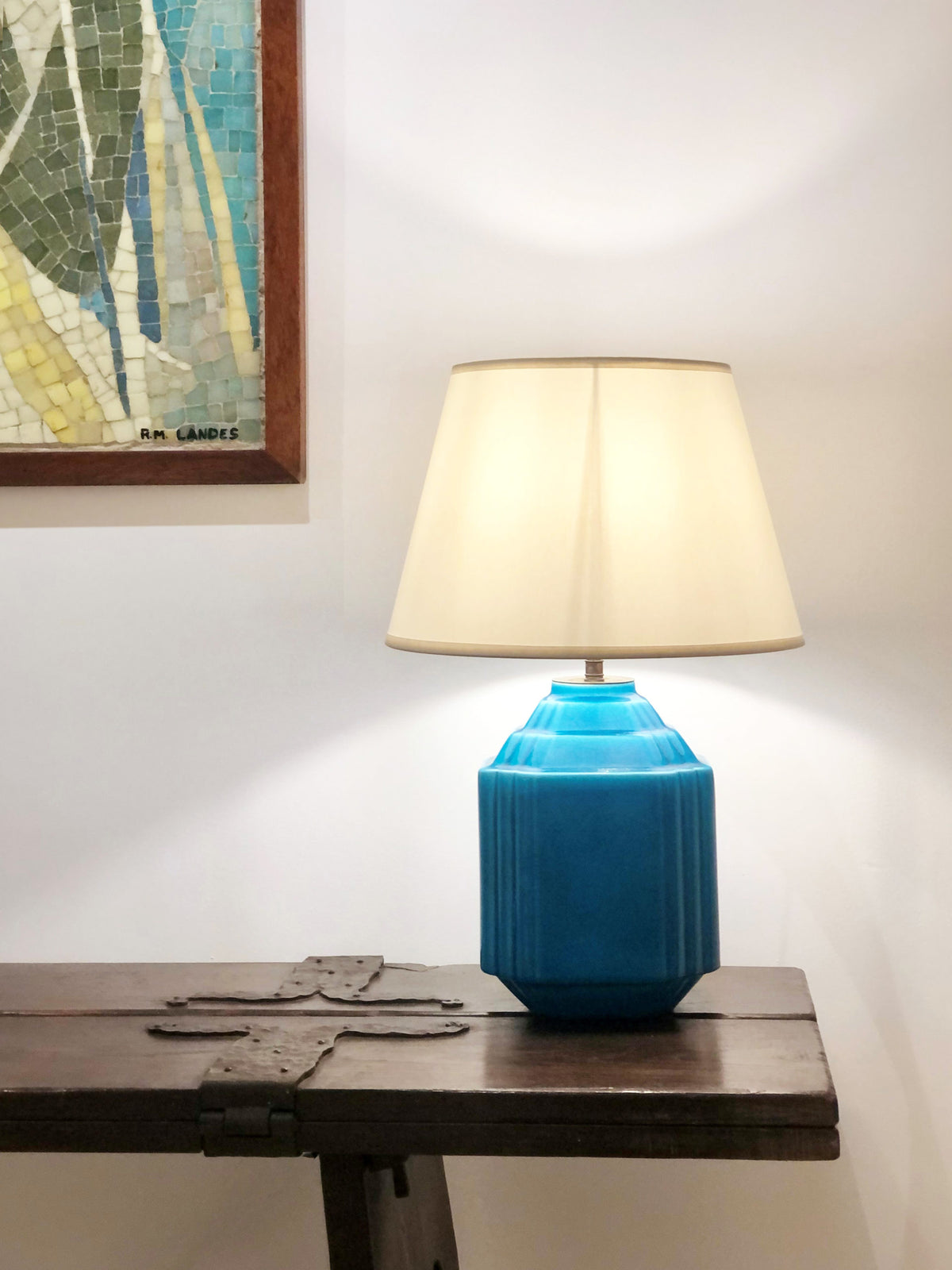 Art Déco turquoise blue ceramic lamp