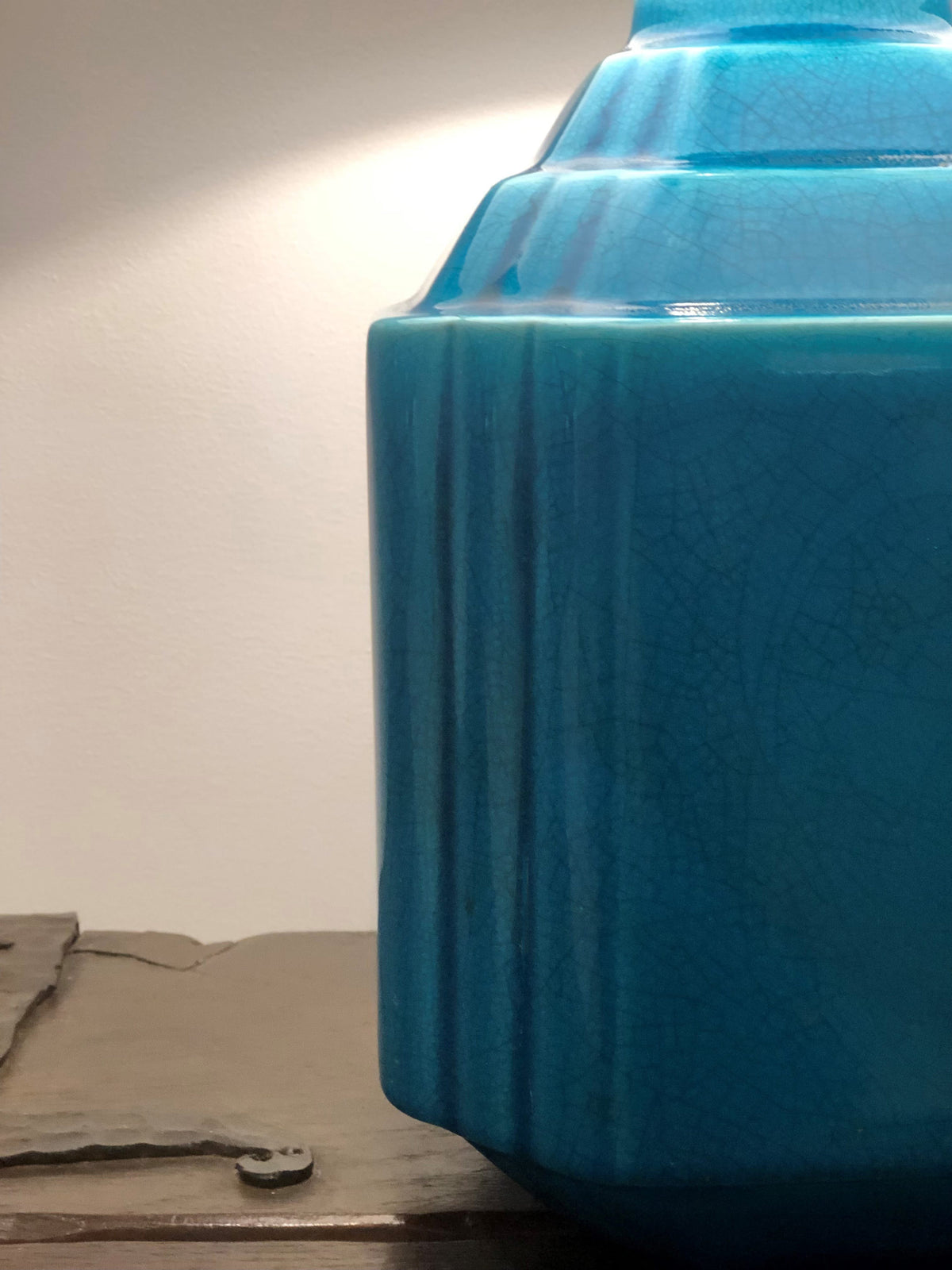 Art Déco turquoise blue ceramic lamp