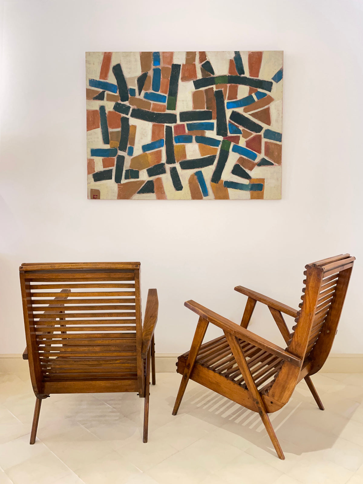 Pareja de sillones de haya de lamas finas