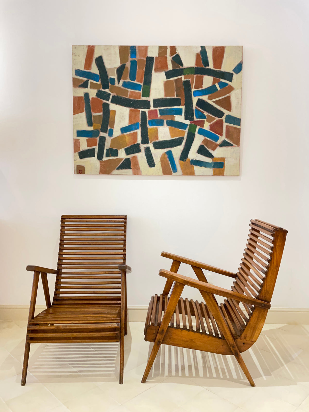 Pareja de sillones de haya de lamas finas