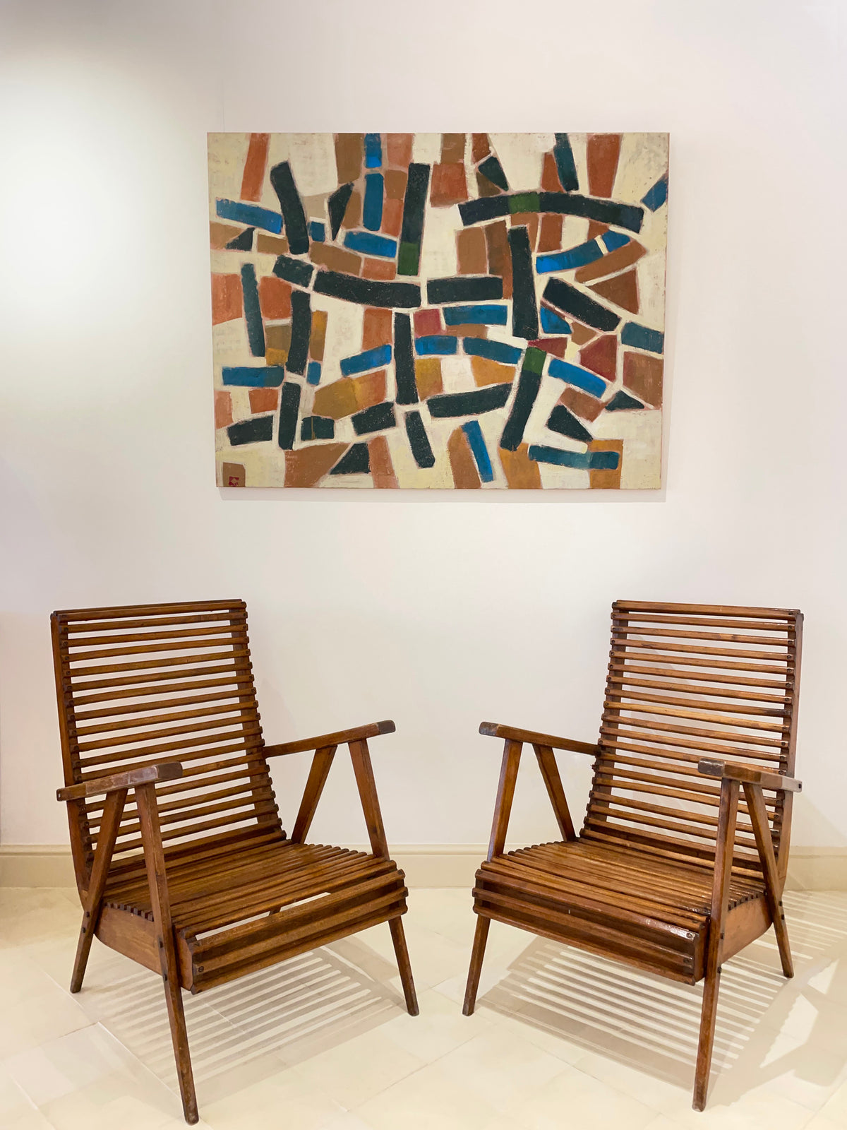 Pareja de sillones de haya de lamas finas