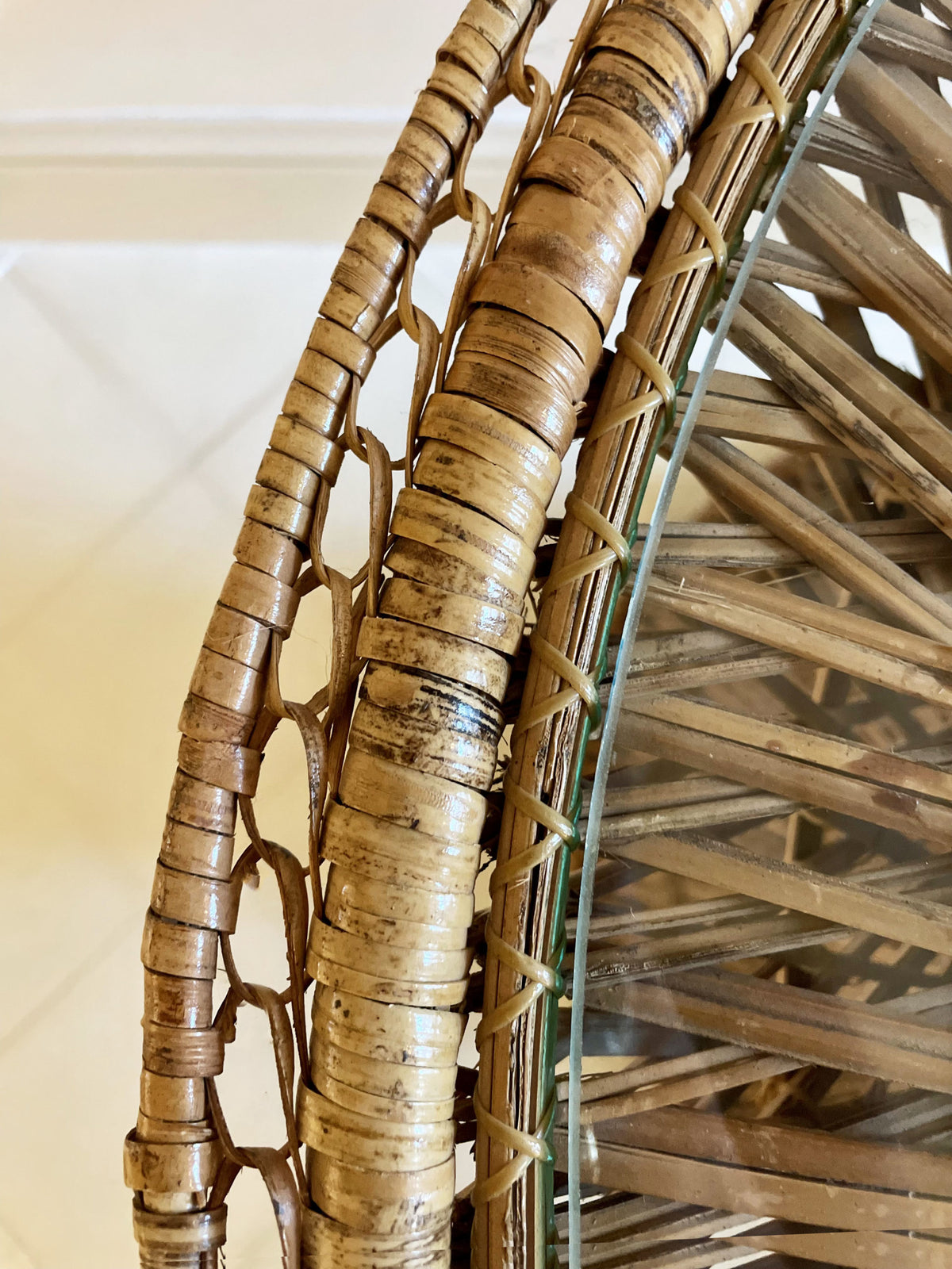 Woven rattan side table with cristal top