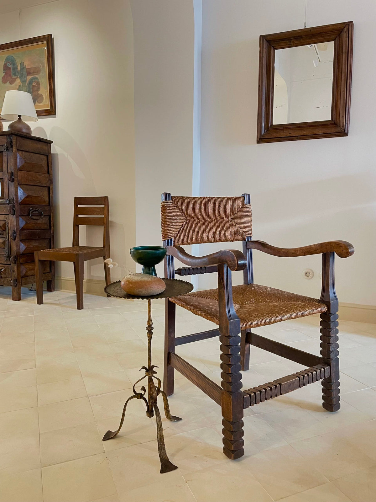 A French beechwood and rope armachair