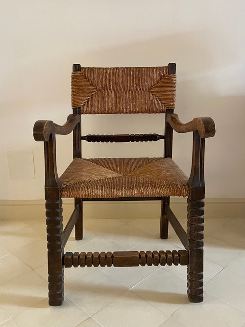 A French beechwood and rope armachair
