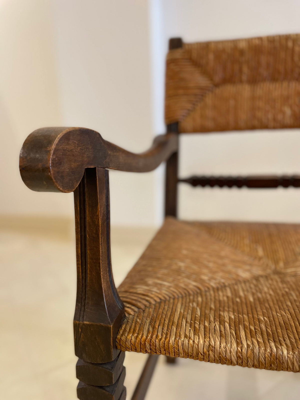 A French beechwood and rope armachair