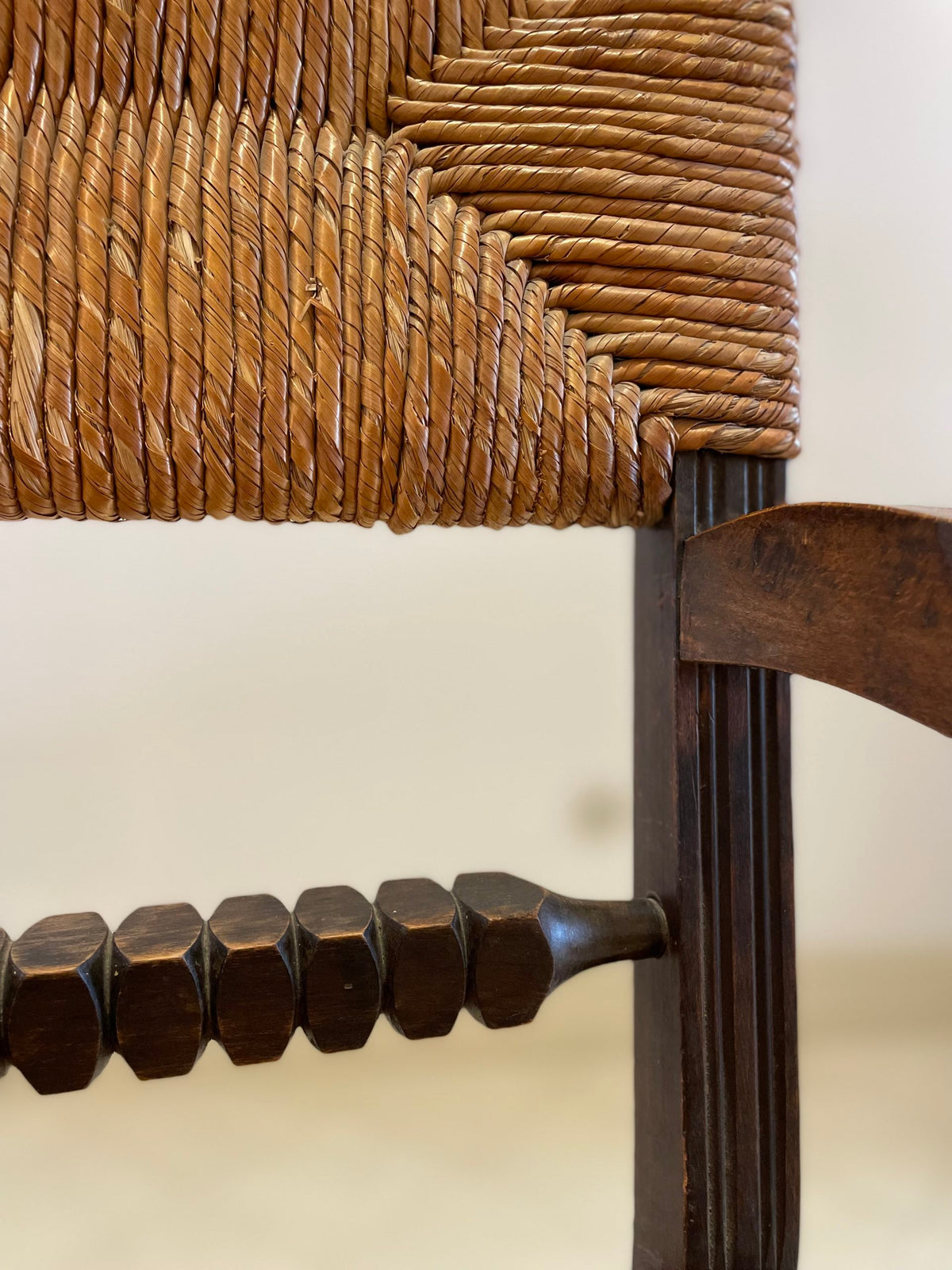 A French beechwood and rope armachair