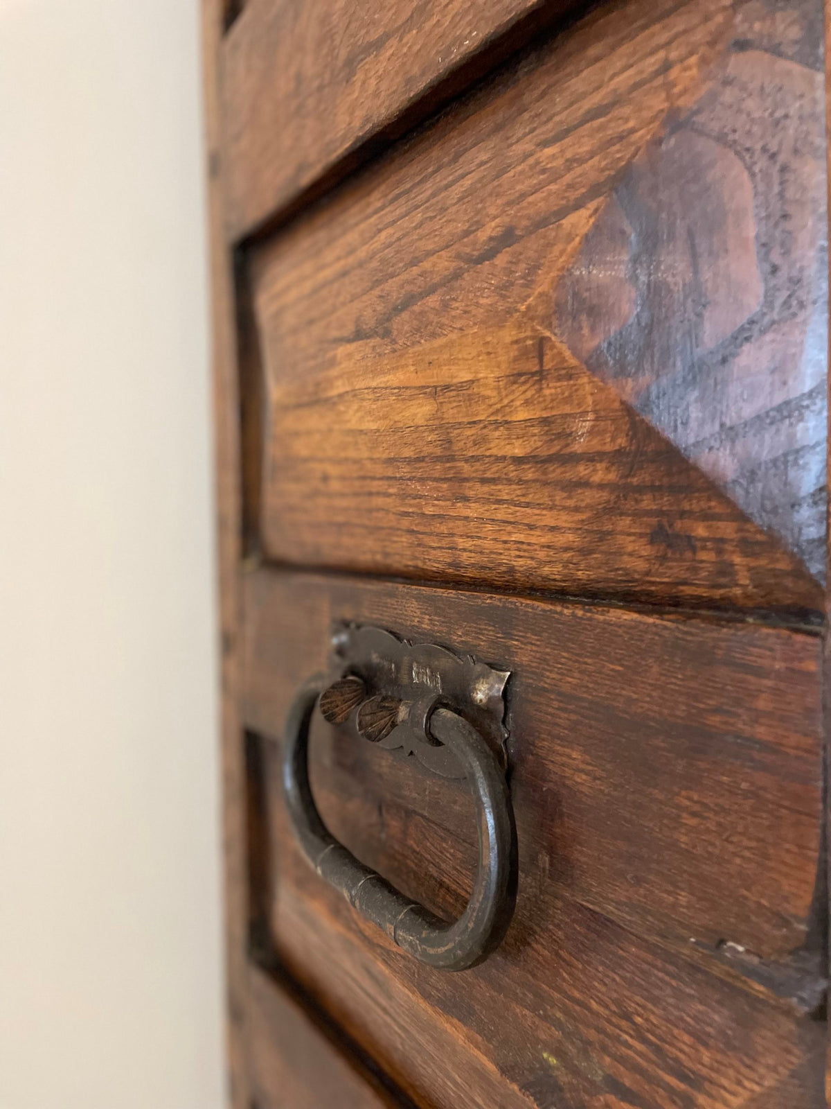 A unique Spanish solid oak and wrought iron cabinet