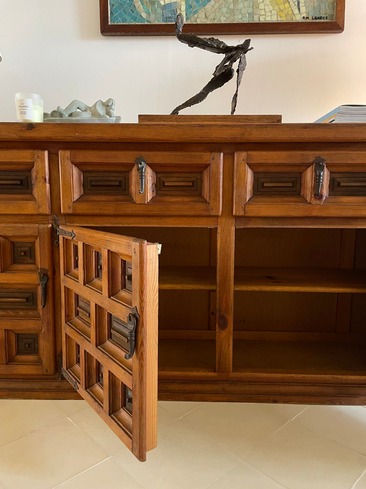 Enfilade en pin et fer forgé