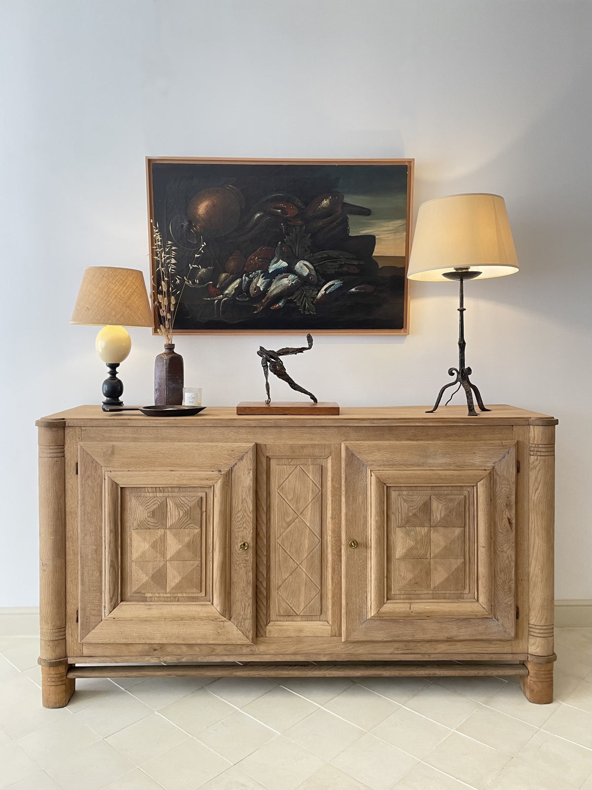 Turned ebony and ostrich egg lamp