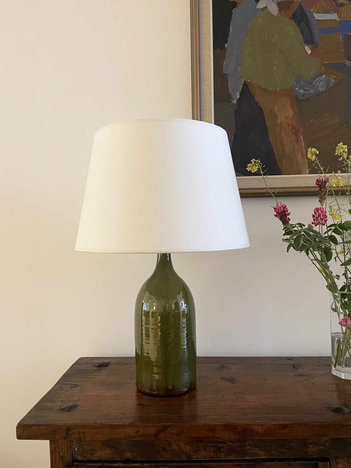 Lampe en céramique émaillée vert olive